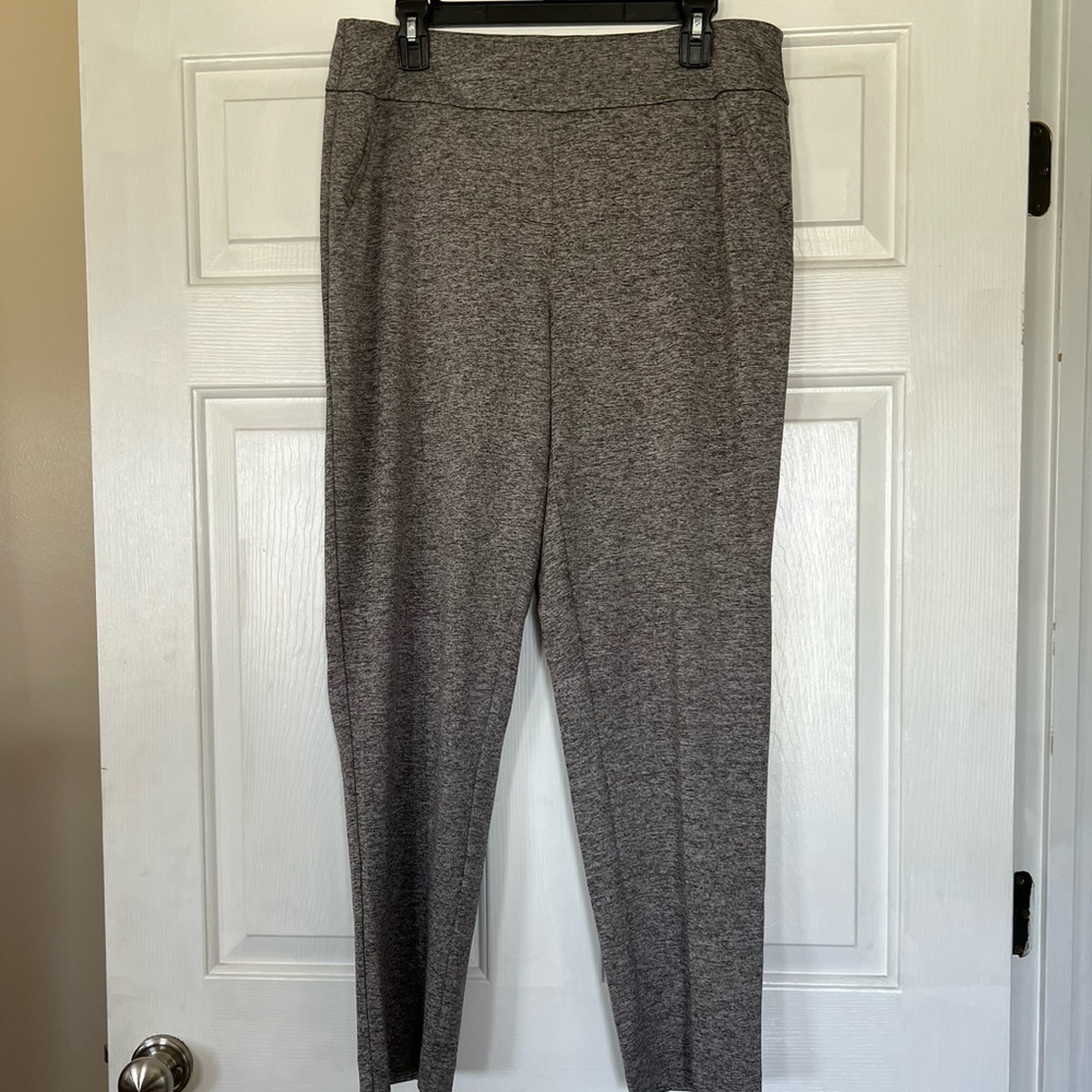 Gray marbled pull on dress pants.